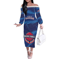Custom Dominican Republic Basketball Family Matching Off The Shoulder Long Sleeve Dress and Hawaiian Shirt Enjoy The Game
