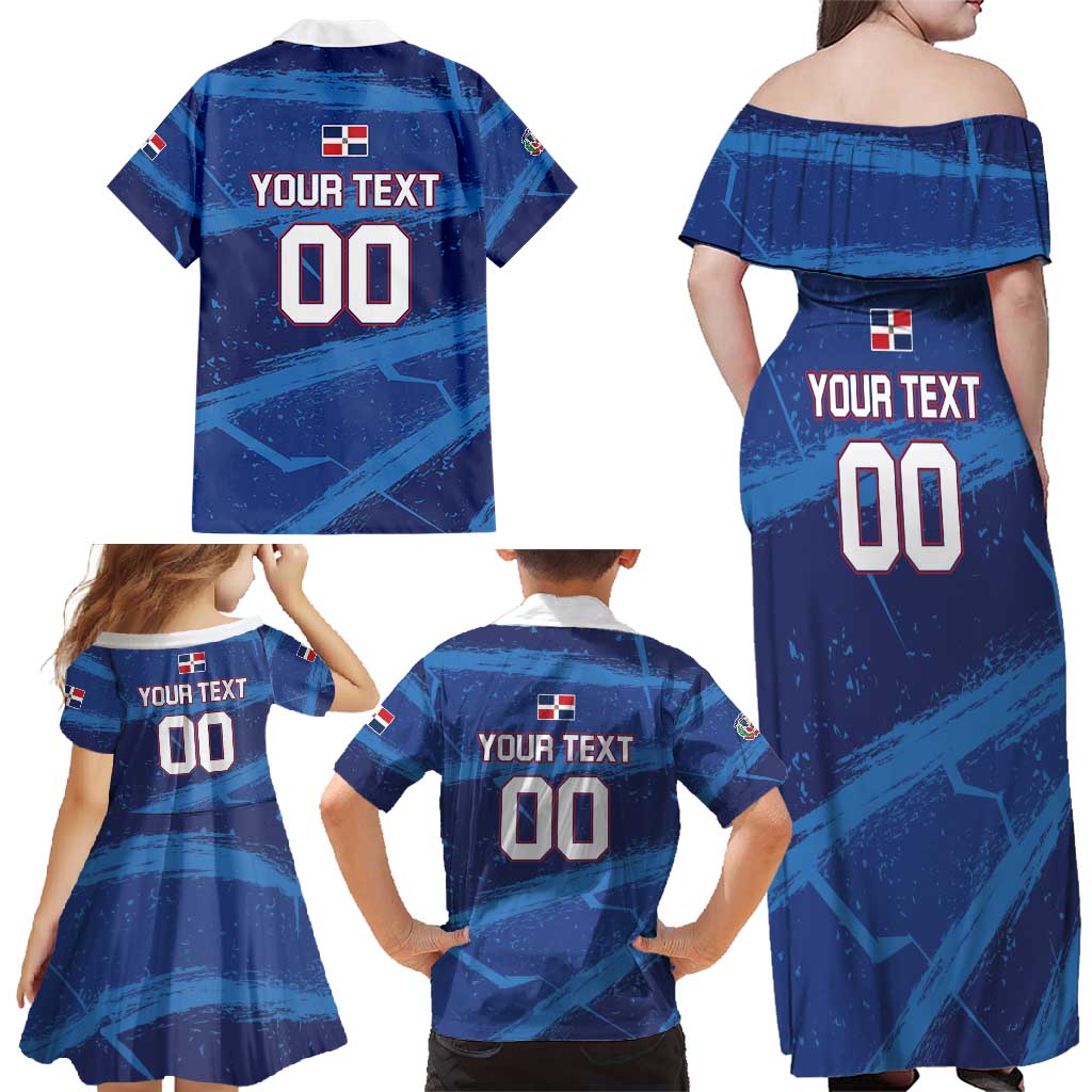 Custom Dominican Republic Basketball Family Matching Off Shoulder Maxi Dress and Hawaiian Shirt Enjoy The Game