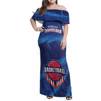 Custom Dominican Republic Basketball Family Matching Off Shoulder Maxi Dress and Hawaiian Shirt Enjoy The Game