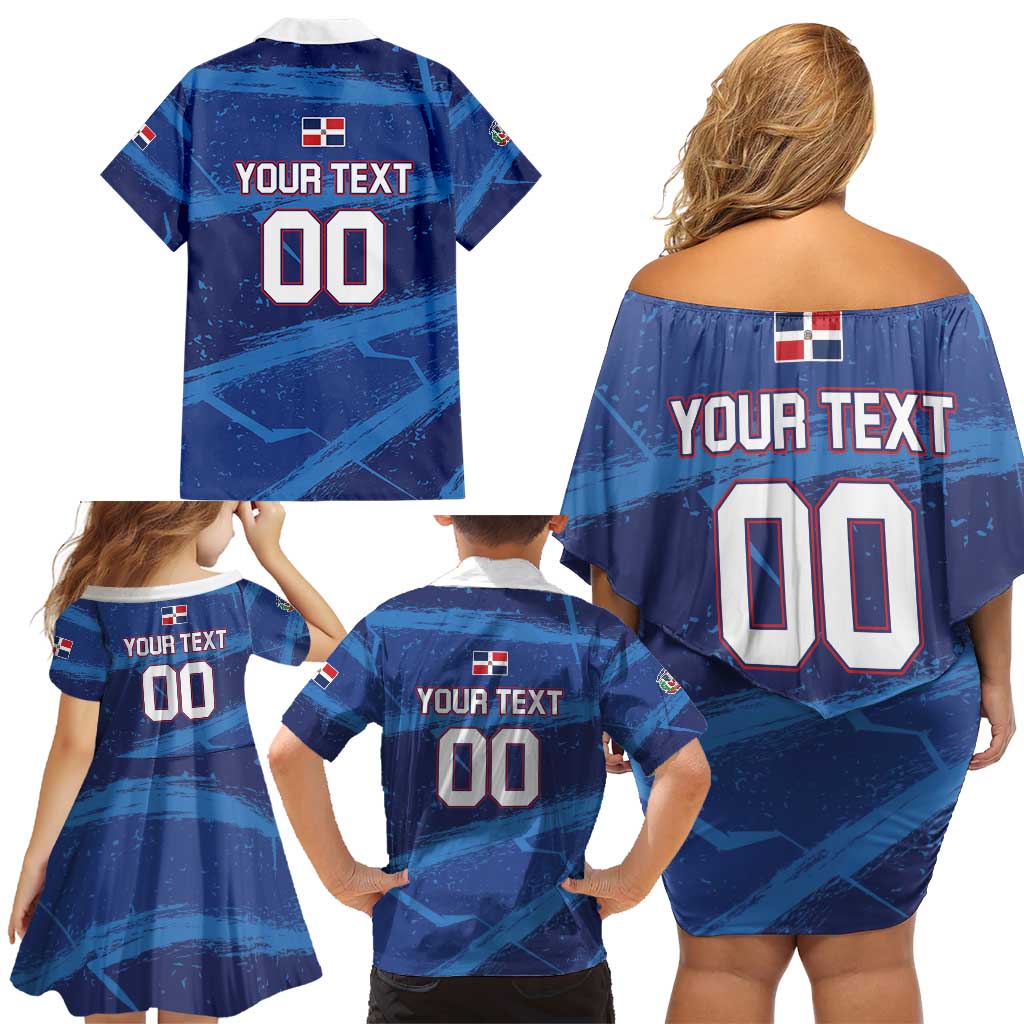 Custom Dominican Republic Basketball Family Matching Off Shoulder Short Dress and Hawaiian Shirt Enjoy The Game
