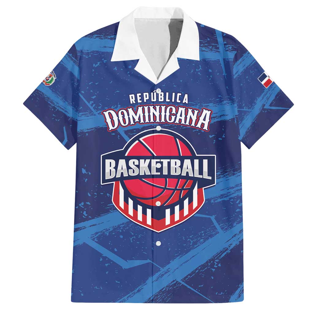 Custom Dominican Republic Basketball Family Matching Off Shoulder Short Dress and Hawaiian Shirt Enjoy The Game
