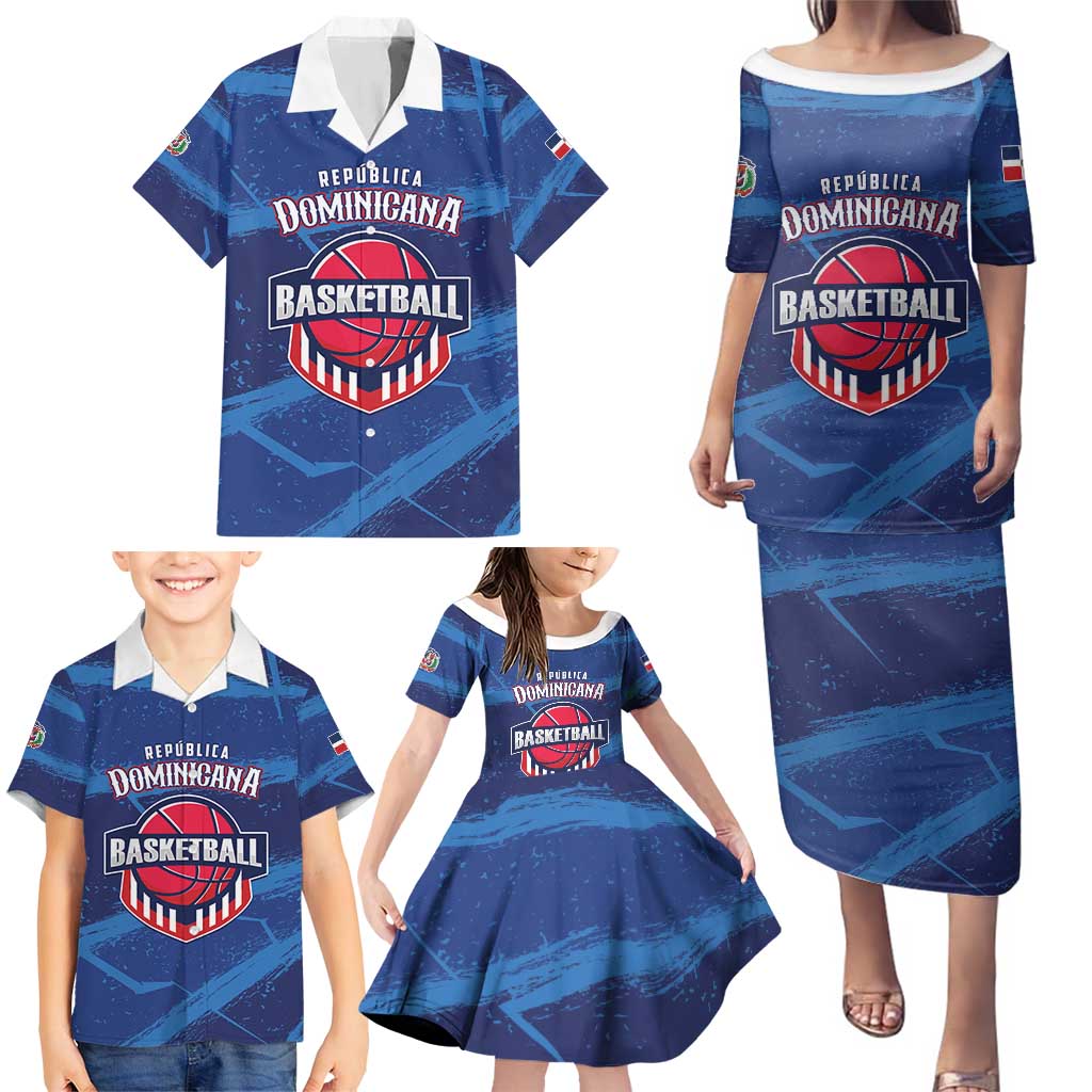 Custom Dominican Republic Basketball Family Matching Puletasi and Hawaiian Shirt Enjoy The Game