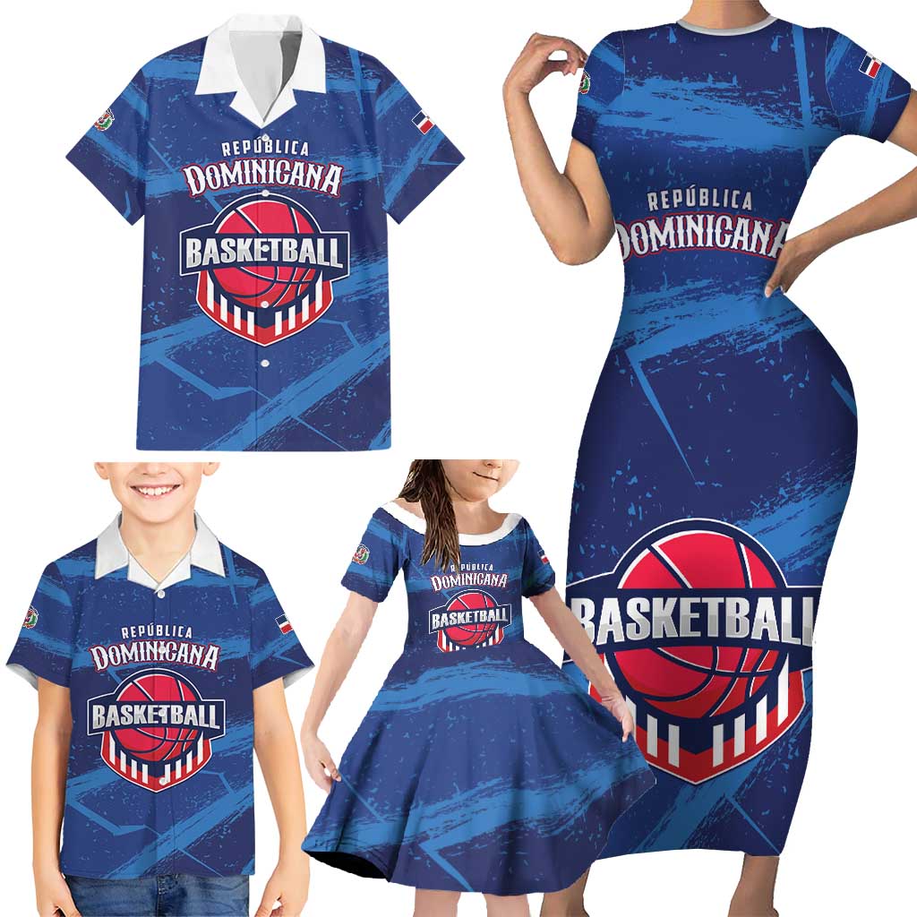 Custom Dominican Republic Basketball Family Matching Short Sleeve Bodycon Dress and Hawaiian Shirt Enjoy The Game