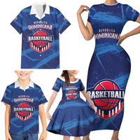 Custom Dominican Republic Basketball Family Matching Short Sleeve Bodycon Dress and Hawaiian Shirt Enjoy The Game