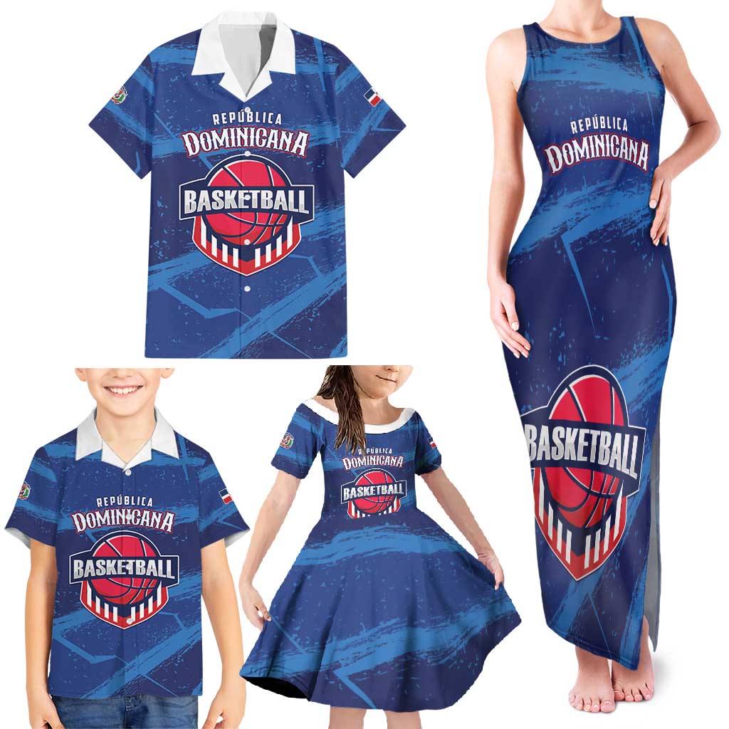 Custom Dominican Republic Basketball Family Matching Tank Maxi Dress and Hawaiian Shirt Enjoy The Game