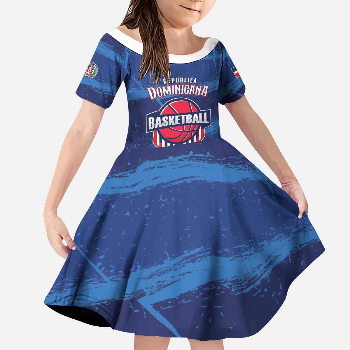 Custom Dominican Republic Basketball Kid Short Sleeve Dress Enjoy The Game
