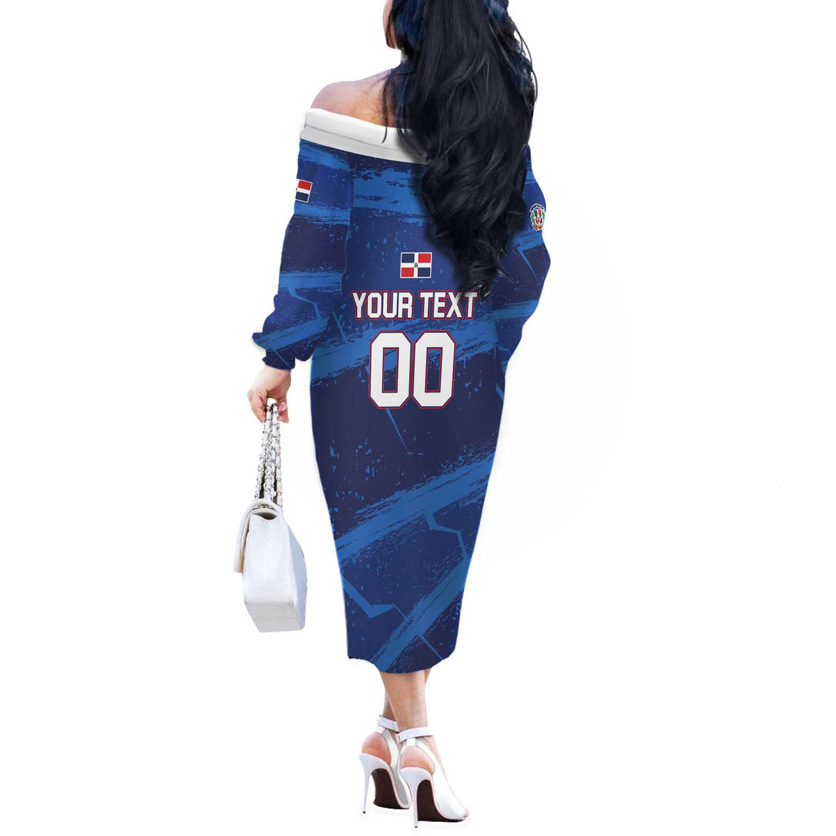 Custom Dominican Republic Basketball Off The Shoulder Long Sleeve Dress Enjoy The Game