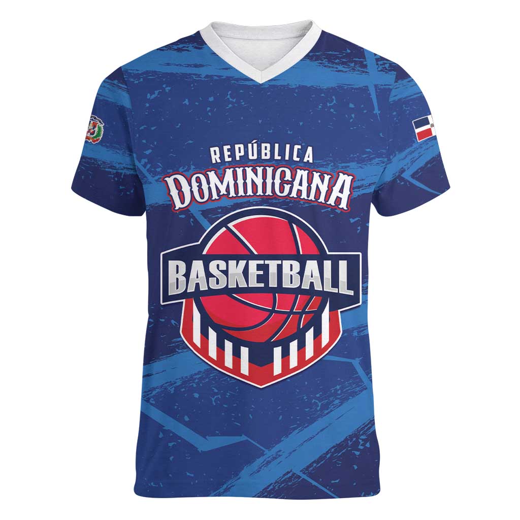 Custom Dominican Republic Basketball Women V-Neck T-Shirt Enjoy The Game