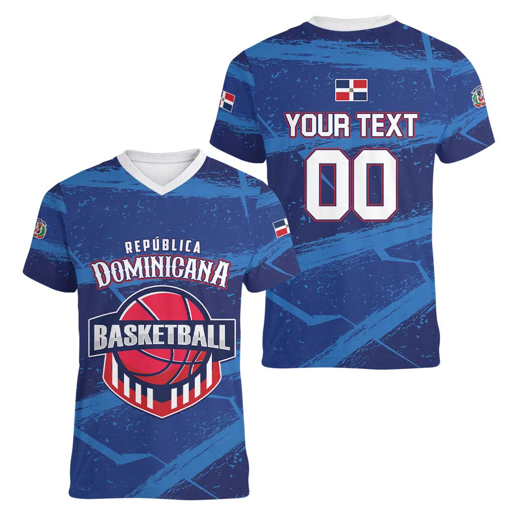 Custom Dominican Republic Basketball Women V-Neck T-Shirt Enjoy The Game