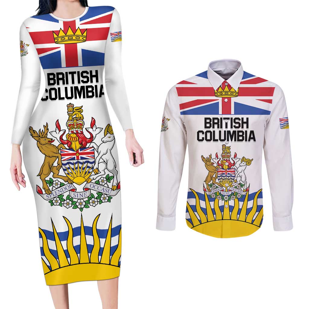 Personalized Canada British Columbia Province Couples Matching Long Sleeve Bodycon Dress and Long Sleeve Button Shirt Splendor sine occasu