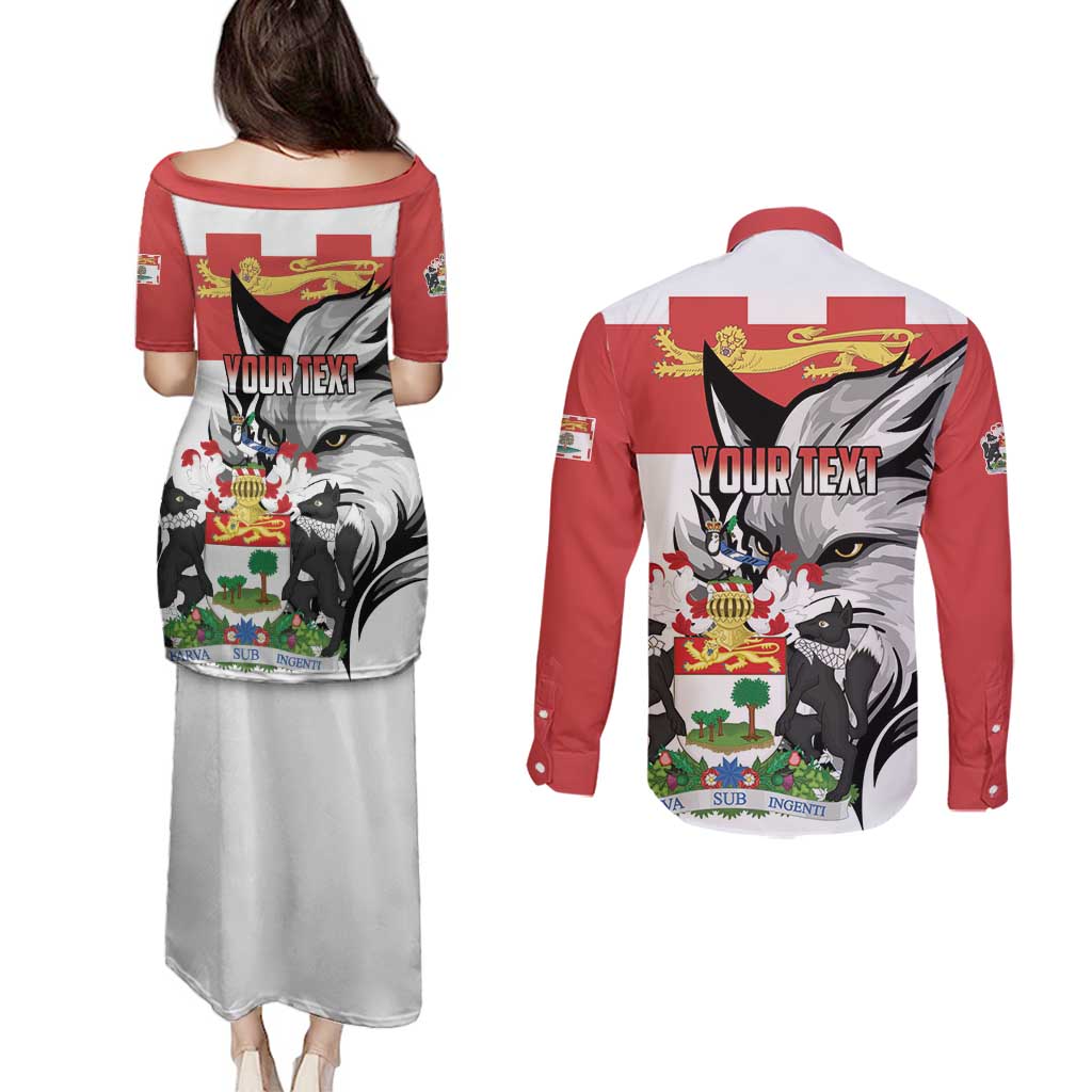 Personalized Canada Prince Edward Island Province Couples Matching Puletasi and Long Sleeve Button Shirt Silver Fox Parva sub ingenti