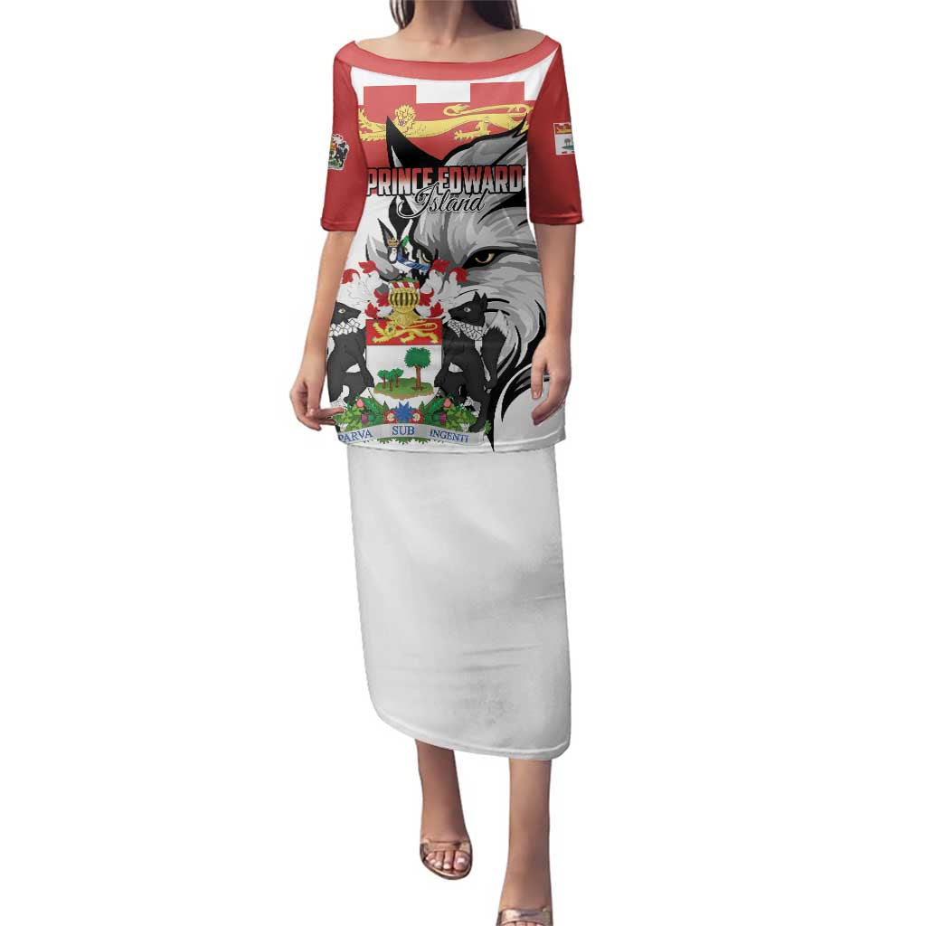 Personalized Canada Prince Edward Island Province Family Matching Puletasi and Hawaiian Shirt Silver Fox Parva sub ingenti