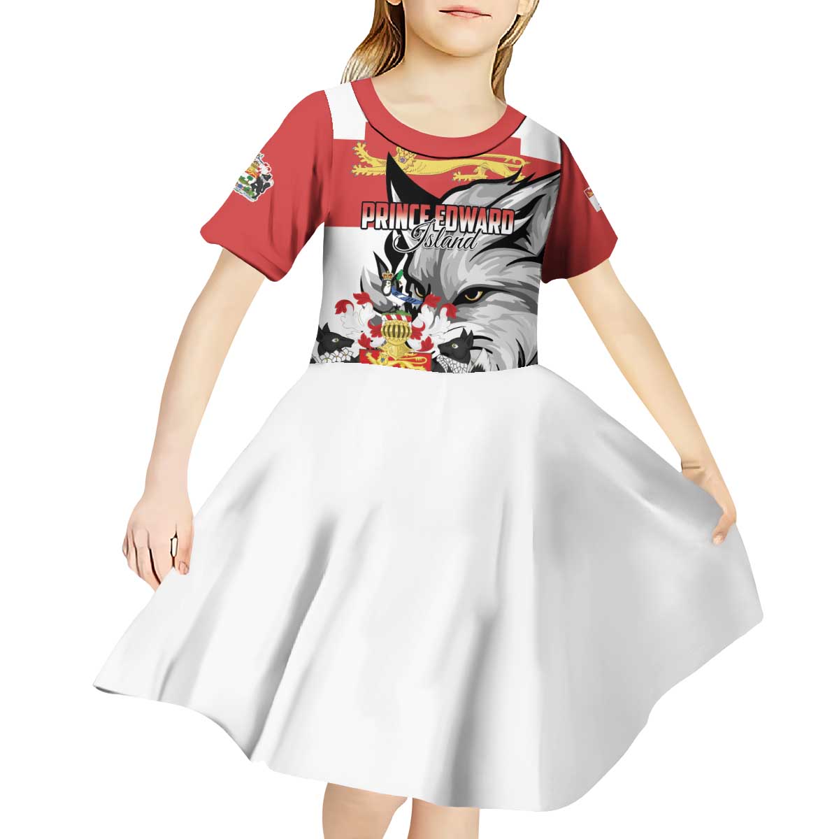 Personalized Canada Prince Edward Island Province Kid Short Sleeve Dress Silver Fox Parva sub ingenti