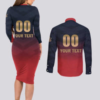 Custom Bengaluru 2025 Cricket Royal Challengers Couples Matching Long Sleeve Bodycon Dress and Long Sleeve Button Shirt Lions Play Bold