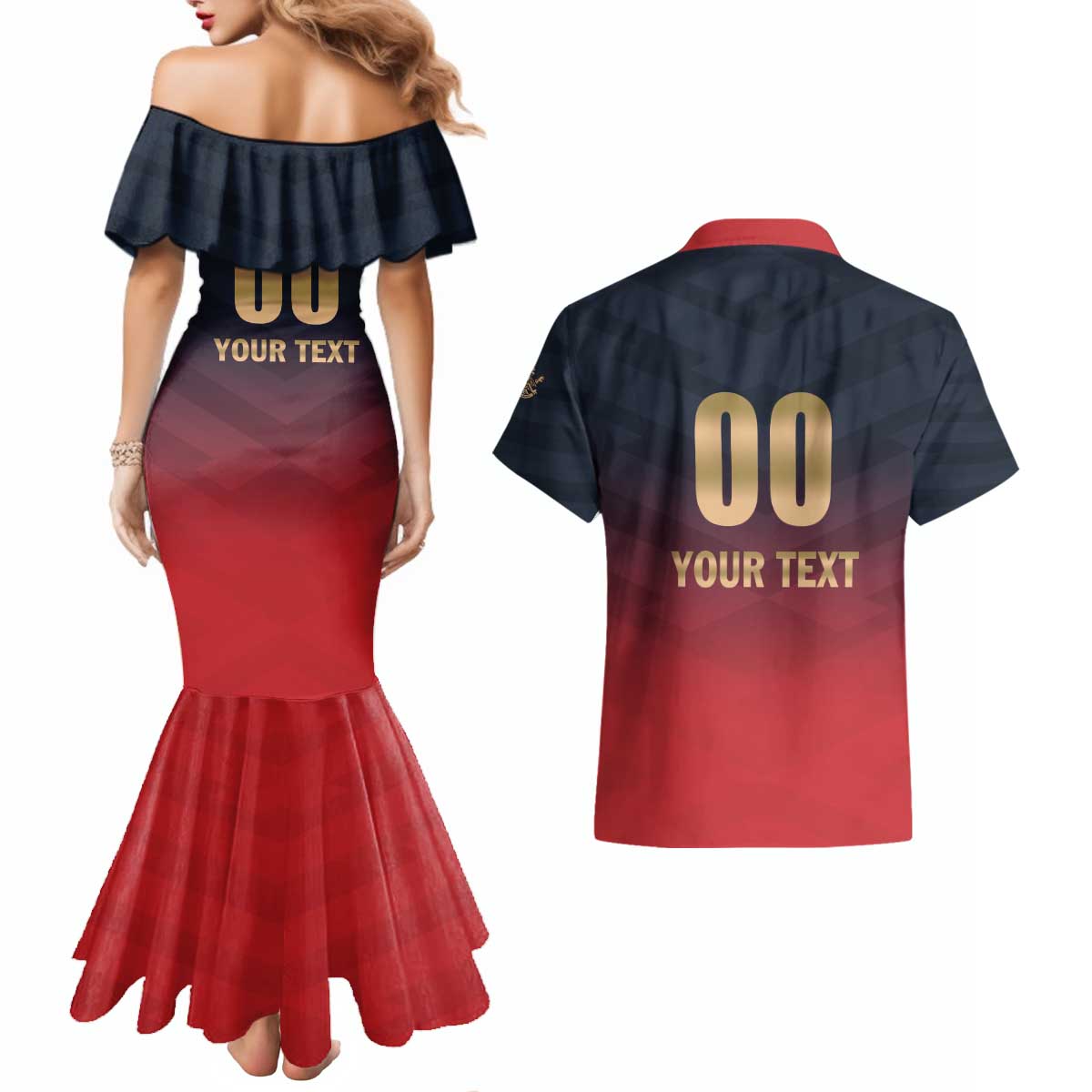 Custom Bengaluru 2025 Cricket Royal Challengers Couples Matching Mermaid Dress and Hawaiian Shirt Lions Play Bold