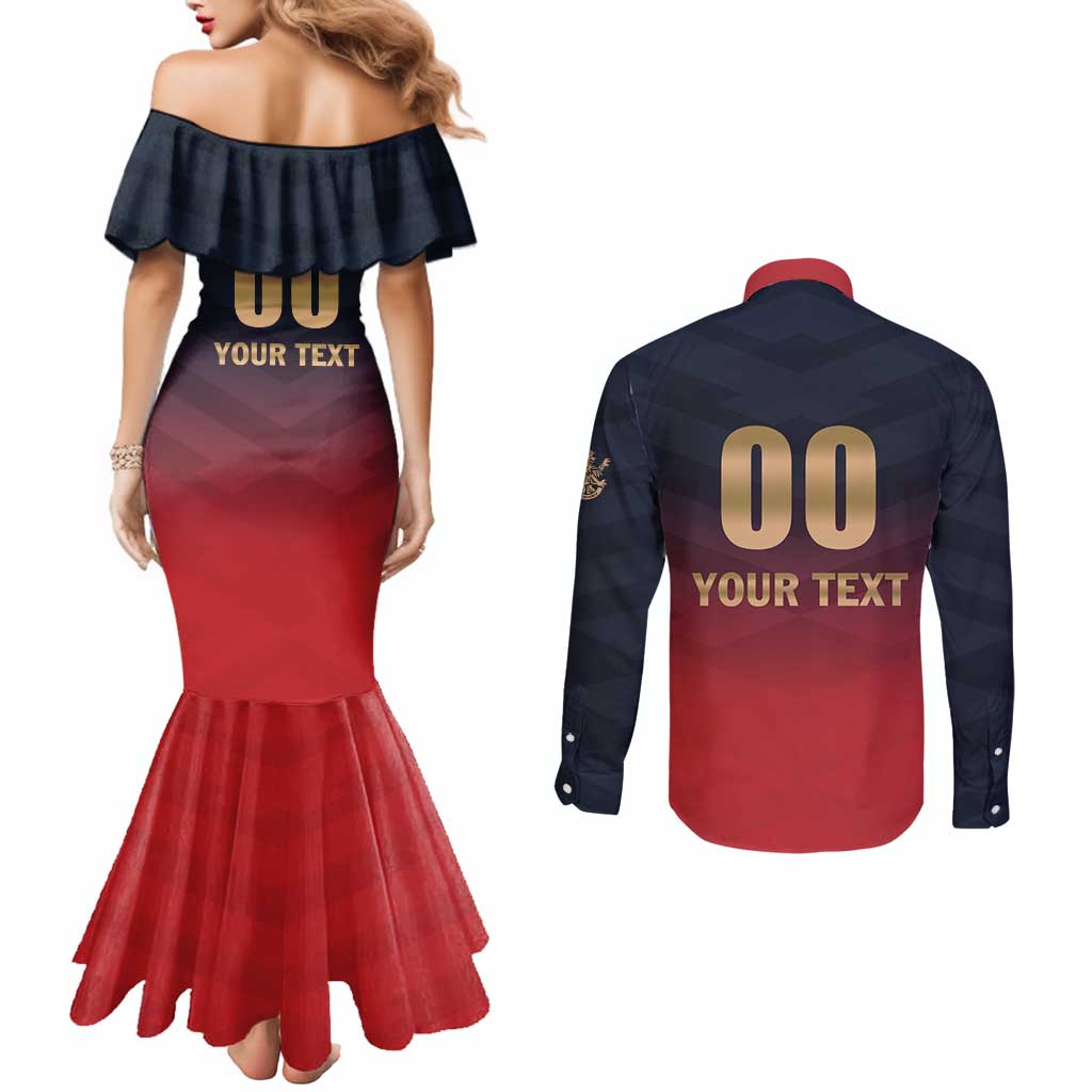 Custom Bengaluru 2025 Cricket Royal Challengers Couples Matching Mermaid Dress and Long Sleeve Button Shirt Lions Play Bold