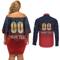 Custom Bengaluru 2025 Cricket Royal Challengers Couples Matching Off Shoulder Short Dress and Long Sleeve Button Shirt Lions Play Bold