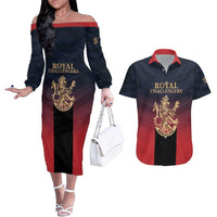 Custom Bengaluru 2025 Cricket Royal Challengers Couples Matching Off The Shoulder Long Sleeve Dress and Hawaiian Shirt Lions Play Bold