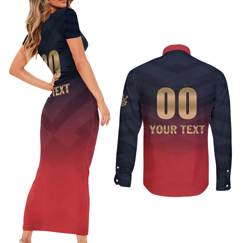 Custom Bengaluru 2025 Cricket Royal Challengers Couples Matching Short Sleeve Bodycon Dress and Long Sleeve Button Shirt Lions Play Bold