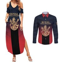 Custom Bengaluru 2025 Cricket Royal Challengers Couples Matching Summer Maxi Dress and Long Sleeve Button Shirt Lions Play Bold
