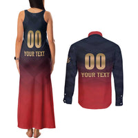 Custom Bengaluru 2025 Cricket Royal Challengers Couples Matching Tank Maxi Dress and Long Sleeve Button Shirt Lions Play Bold