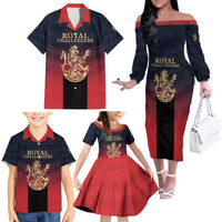 Custom Bengaluru 2025 Cricket Royal Challengers Family Matching Off The Shoulder Long Sleeve Dress and Hawaiian Shirt Lions Play Bold