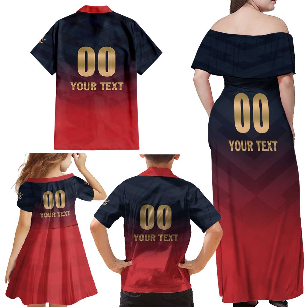 Custom Bengaluru 2025 Cricket Royal Challengers Family Matching Off Shoulder Maxi Dress and Hawaiian Shirt Lions Play Bold