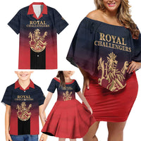 Custom Bengaluru 2025 Cricket Royal Challengers Family Matching Off Shoulder Short Dress and Hawaiian Shirt Lions Play Bold
