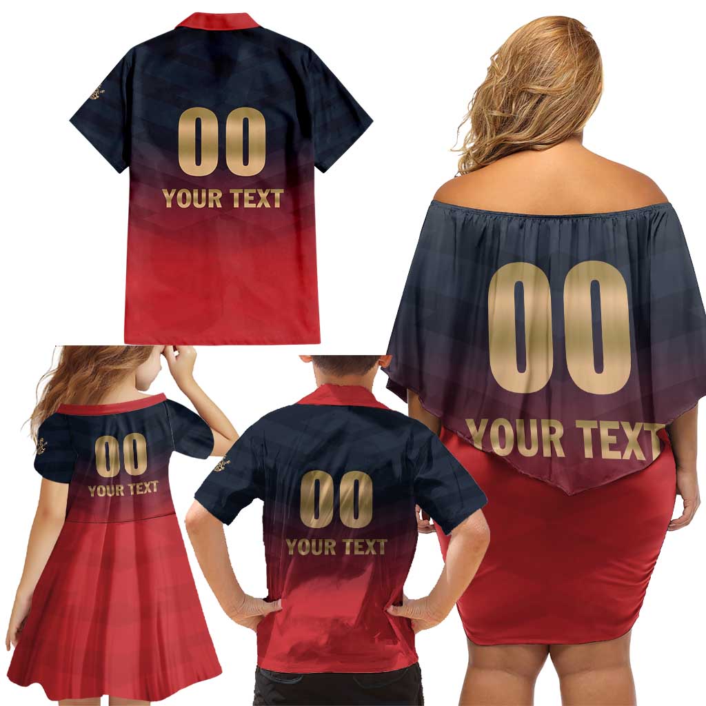 Custom Bengaluru 2025 Cricket Royal Challengers Family Matching Off Shoulder Short Dress and Hawaiian Shirt Lions Play Bold