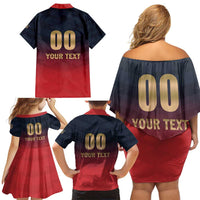 Custom Bengaluru 2025 Cricket Royal Challengers Family Matching Off Shoulder Short Dress and Hawaiian Shirt Lions Play Bold