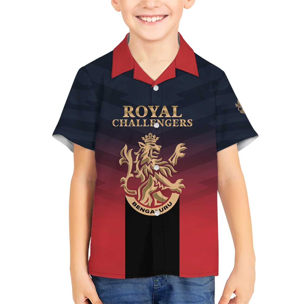 Custom Bengaluru 2025 Cricket Royal Challengers Family Matching Off Shoulder Short Dress and Hawaiian Shirt Lions Play Bold