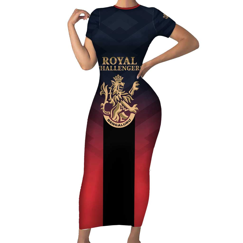 Custom Bengaluru 2025 Cricket Royal Challengers Family Matching Short Sleeve Bodycon Dress and Hawaiian Shirt Lions Play Bold