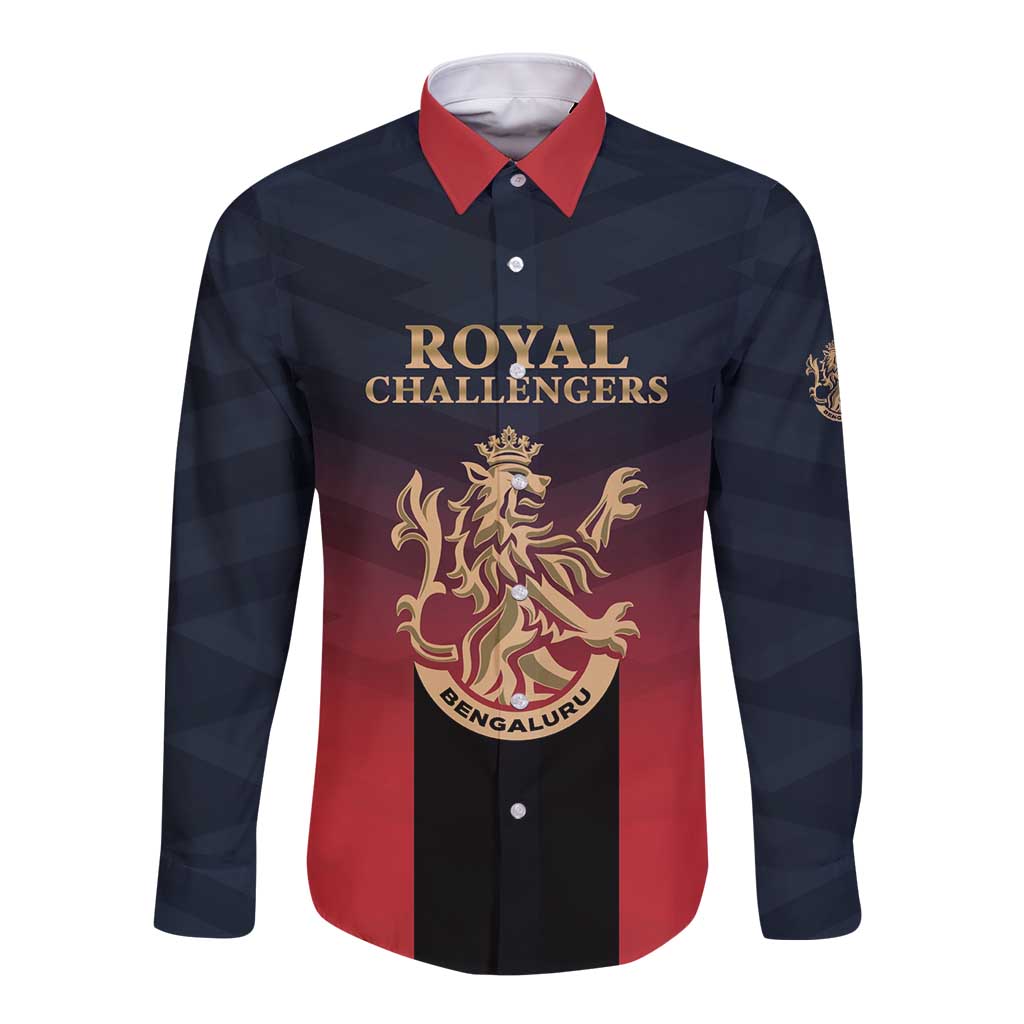 Custom Bengaluru 2025 Cricket Royal Challengers Long Sleeve Button Shirt Lions Play Bold
