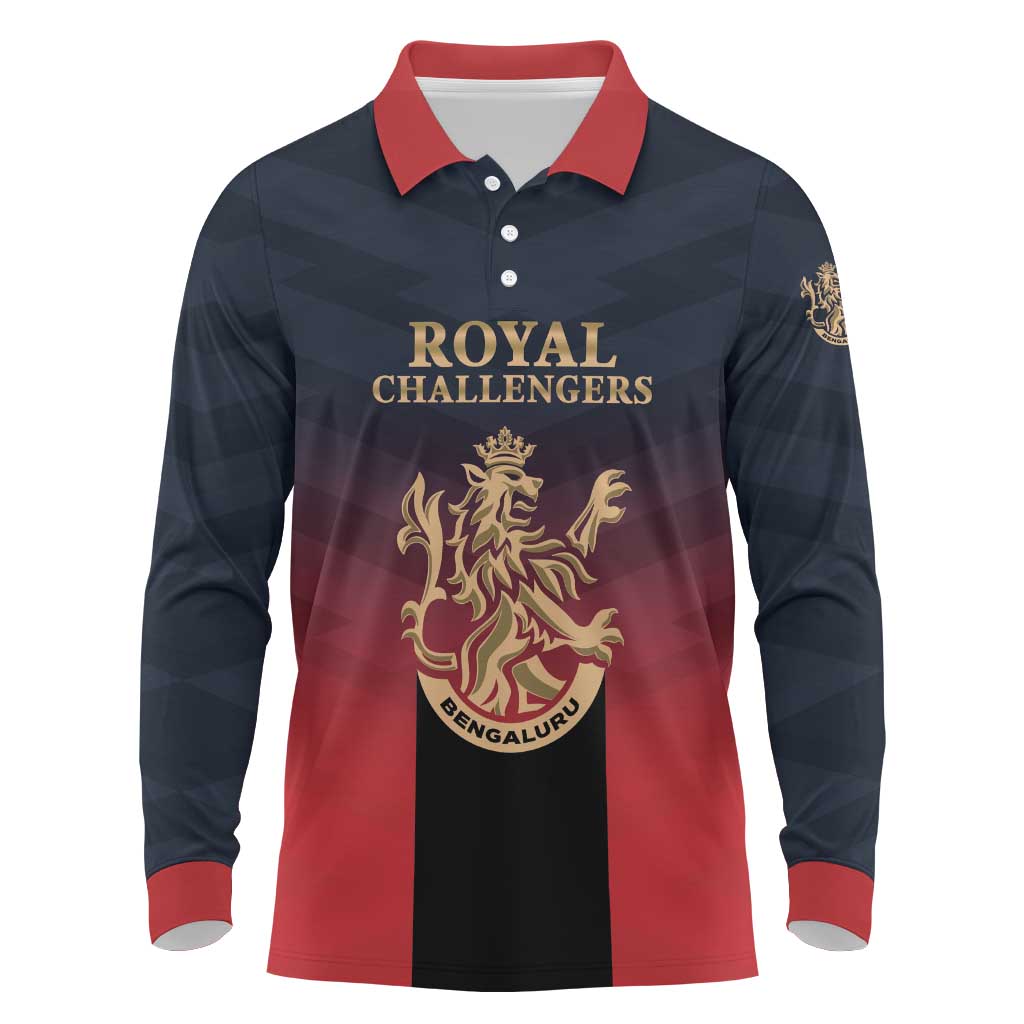 Custom Bengaluru 2025 Cricket Royal Challengers Long Sleeve Polo Shirt Lions Play Bold