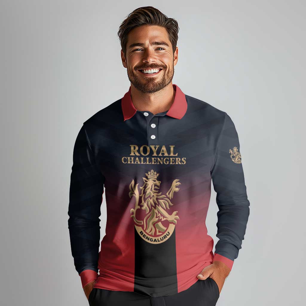 Custom Bengaluru 2025 Cricket Royal Challengers Long Sleeve Polo Shirt Lions Play Bold