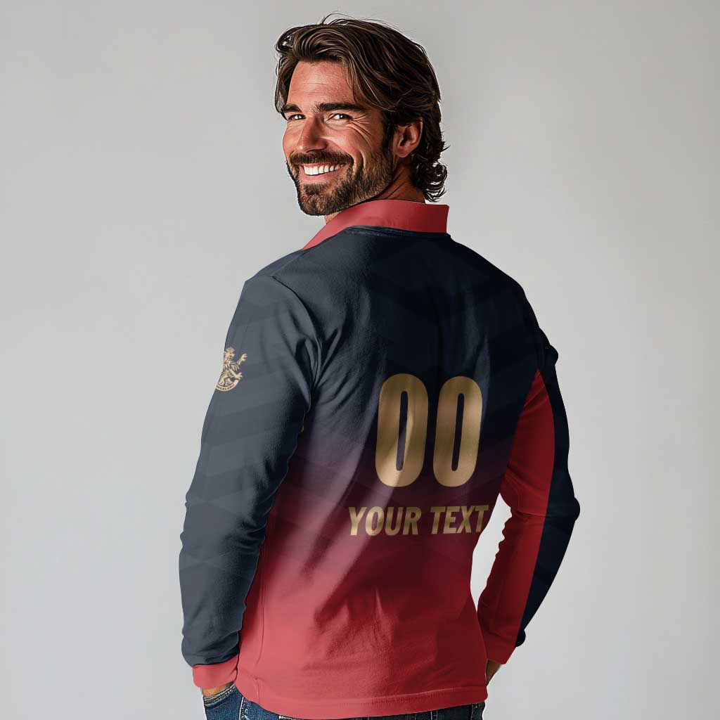 Custom Bengaluru 2025 Cricket Royal Challengers Long Sleeve Polo Shirt Lions Play Bold