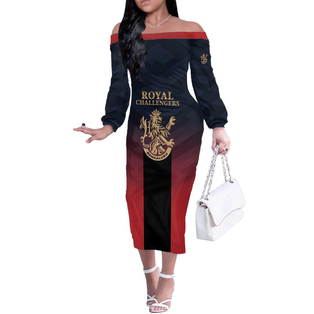 Custom Bengaluru 2025 Cricket Royal Challengers Off The Shoulder Long Sleeve Dress Lions Play Bold
