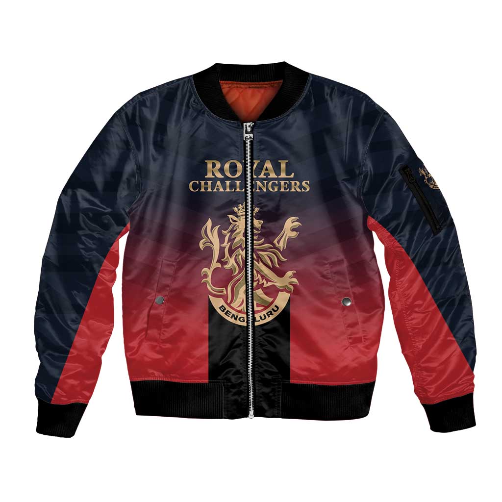 Custom Bengaluru 2025 Cricket Royal Challengers Sleeve Zip Bomber Jacket Lions Play Bold