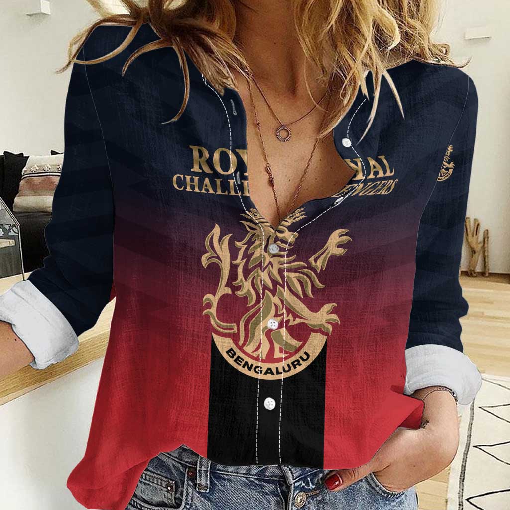 Custom Bengaluru 2025 Cricket Royal Challengers Women Casual Shirt Lions Play Bold