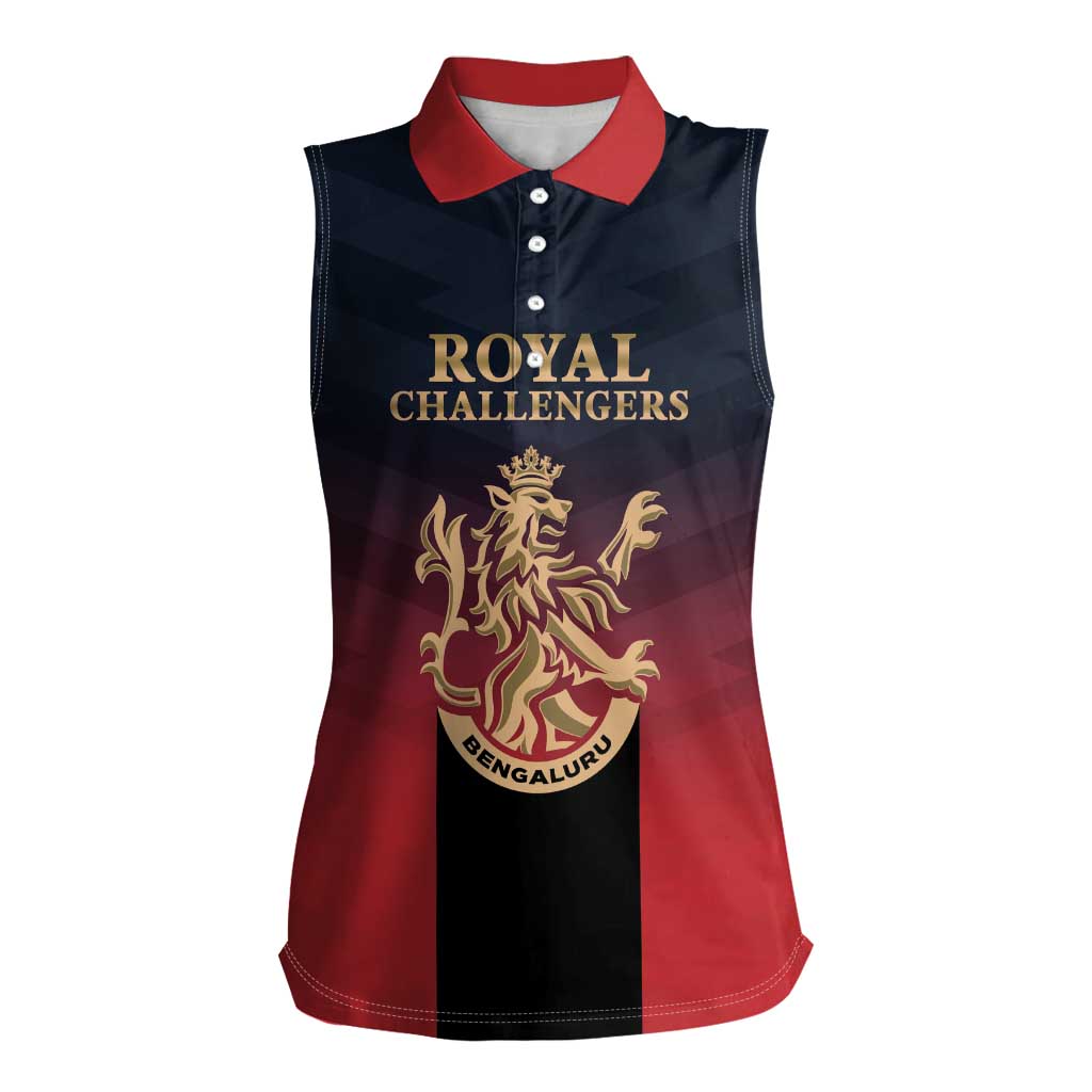 Custom Bengaluru 2025 Cricket Royal Challengers Women Sleeveless Polo Shirt Lions Play Bold