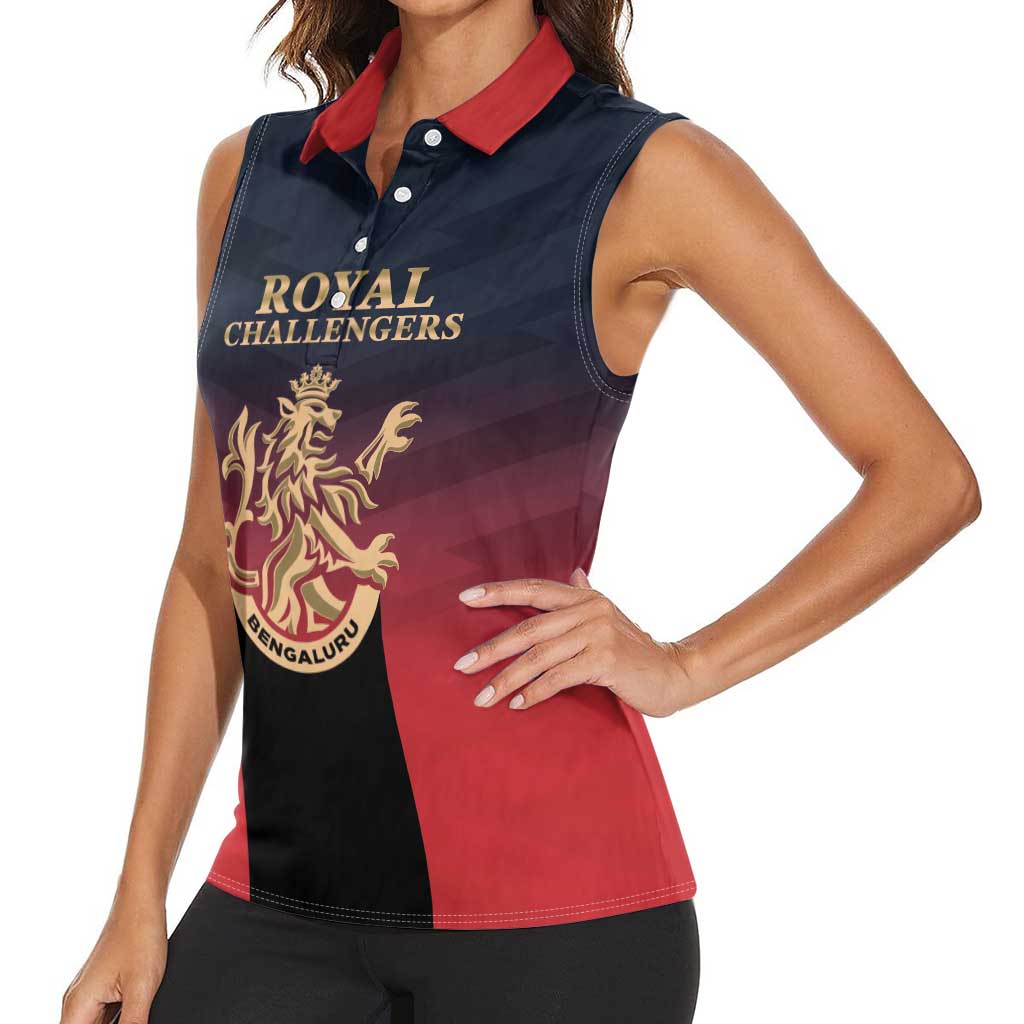 Custom Bengaluru 2025 Cricket Royal Challengers Women Sleeveless Polo Shirt Lions Play Bold