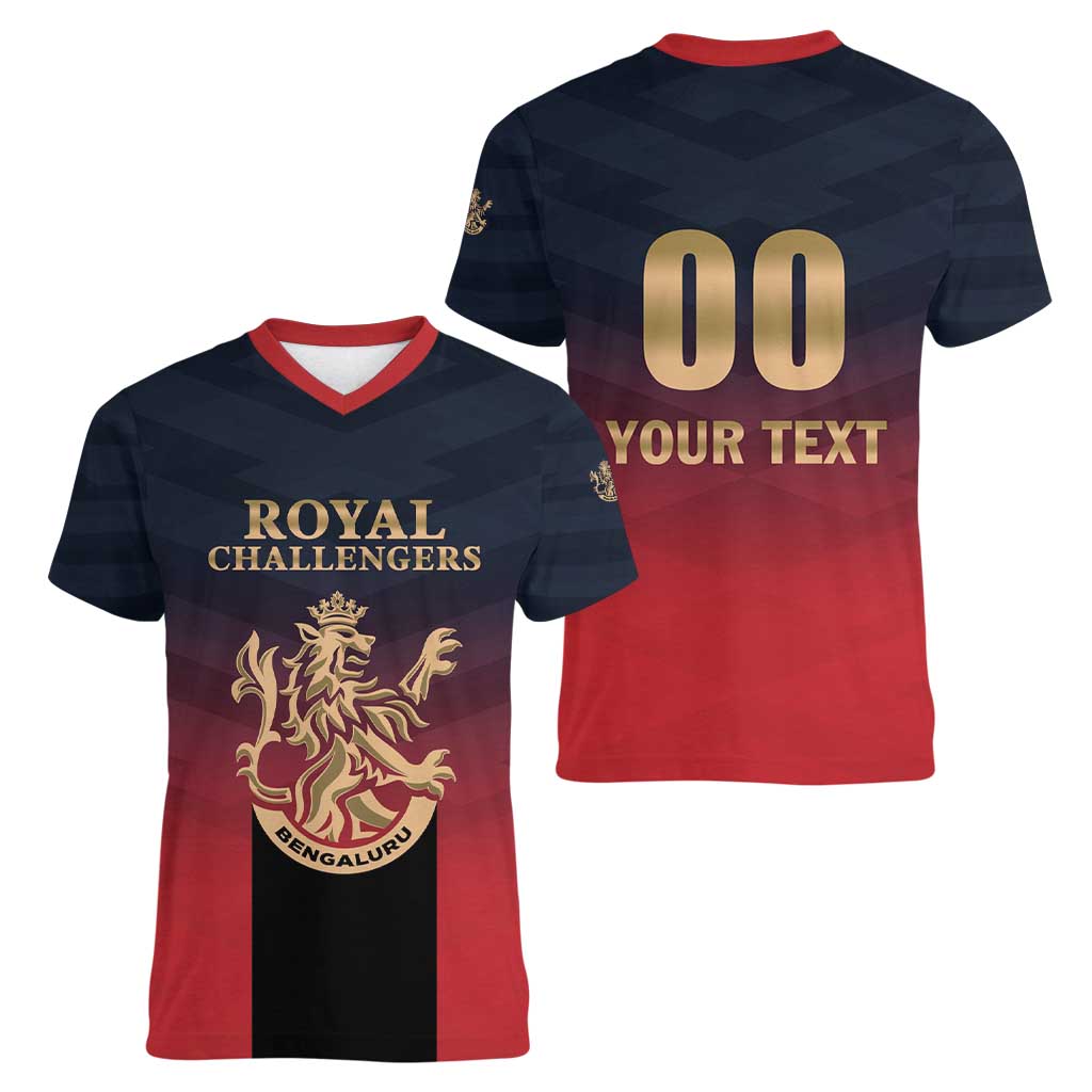 Custom Bengaluru 2025 Cricket Royal Challengers Women V-Neck T-Shirt Lions Play Bold