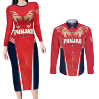 Custom Punjab 2025 Cricket Lion Kings Couples Matching Long Sleeve Bodycon Dress and Long Sleeve Button Shirt Jazba Hai Punjabi