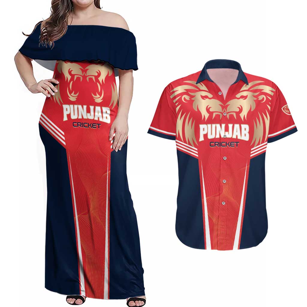 Custom Punjab 2025 Cricket Lion Kings Couples Matching Off Shoulder Maxi Dress and Hawaiian Shirt Jazba Hai Punjabi