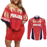 Custom Punjab 2025 Cricket Lion Kings Couples Matching Off Shoulder Short Dress and Long Sleeve Button Shirt Jazba Hai Punjabi