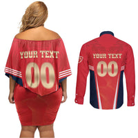 Custom Punjab 2025 Cricket Lion Kings Couples Matching Off Shoulder Short Dress and Long Sleeve Button Shirt Jazba Hai Punjabi