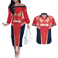 Custom Punjab 2025 Cricket Lion Kings Couples Matching Off The Shoulder Long Sleeve Dress and Hawaiian Shirt Jazba Hai Punjabi