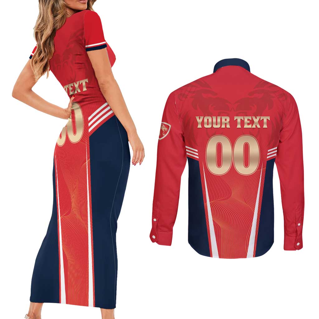 Custom Punjab 2025 Cricket Lion Kings Couples Matching Short Sleeve Bodycon Dress and Long Sleeve Button Shirt Jazba Hai Punjabi