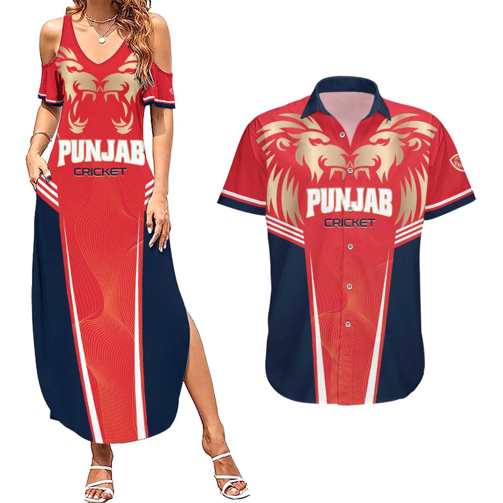 Custom Punjab 2025 Cricket Lion Kings Couples Matching Summer Maxi Dress and Hawaiian Shirt Jazba Hai Punjabi