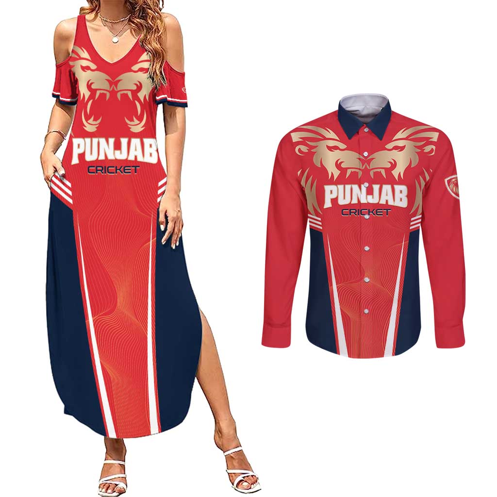 Custom Punjab 2025 Cricket Lion Kings Couples Matching Summer Maxi Dress and Long Sleeve Button Shirt Jazba Hai Punjabi